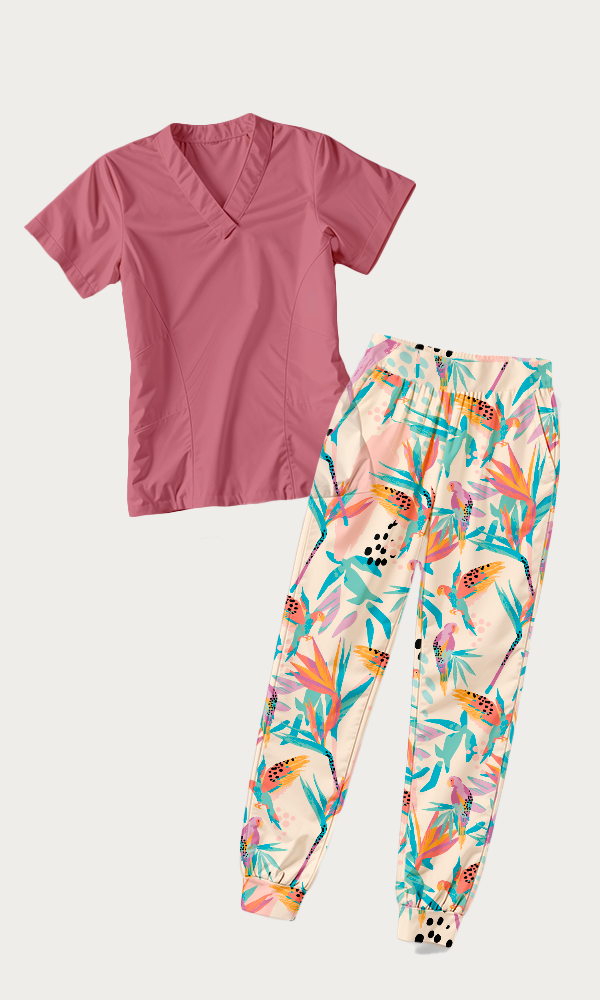 SET: Pantalón Guacamaya + Scrub "Vibe" Rosa Malva