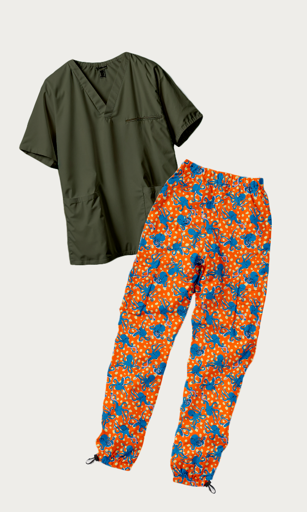 SET: Hombre Octopus + Scrub "Vibe" Verde Militar
