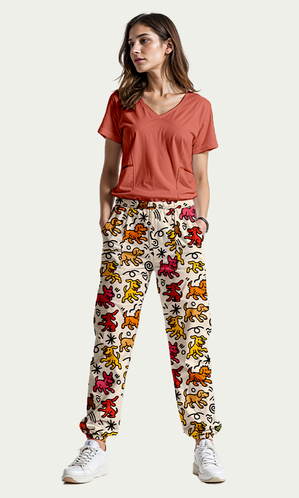 SET: Scrub rojo terracota + pantalón Tribu