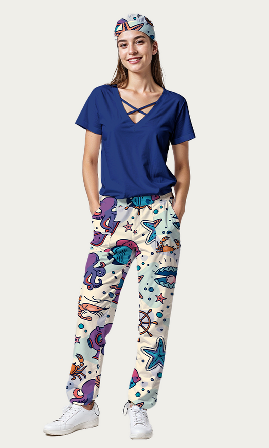 SET: Scrub Azul Vital + Pantalón Sea + Gorro Sea